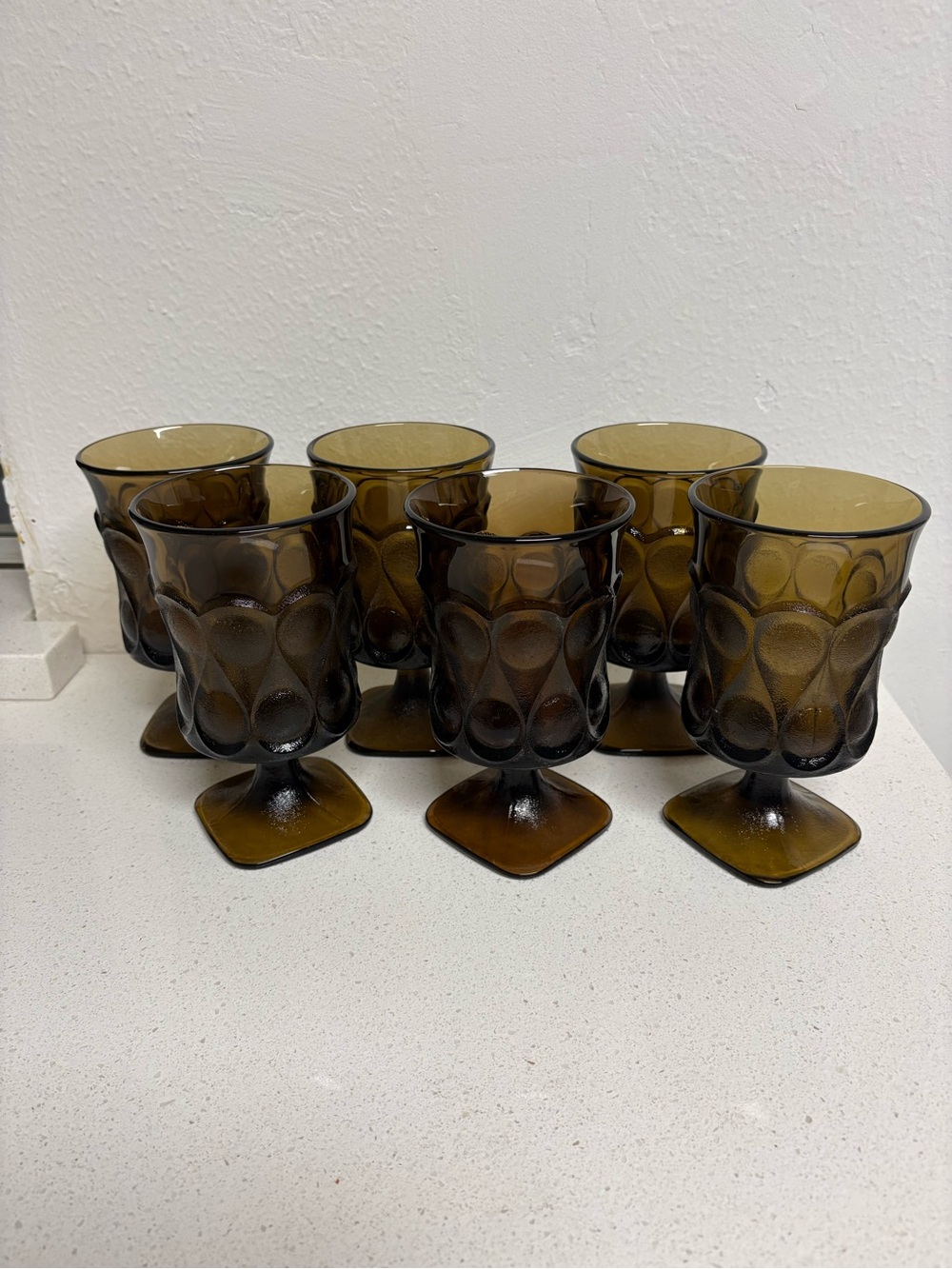VTG Set of 6 Noritake Spotlight Walnut Brown 6.5” Iced Tea Goblets MCM Glass